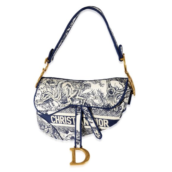 Christian Dior Blue Toile de Jouy Embroidery Saddle Bag - Picture 1 of 7